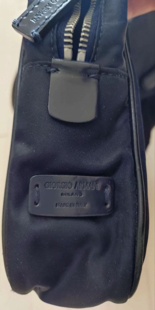 ジョルジオ・アルマーニ ネイビー ナイロン×革 ビジネスバッグ