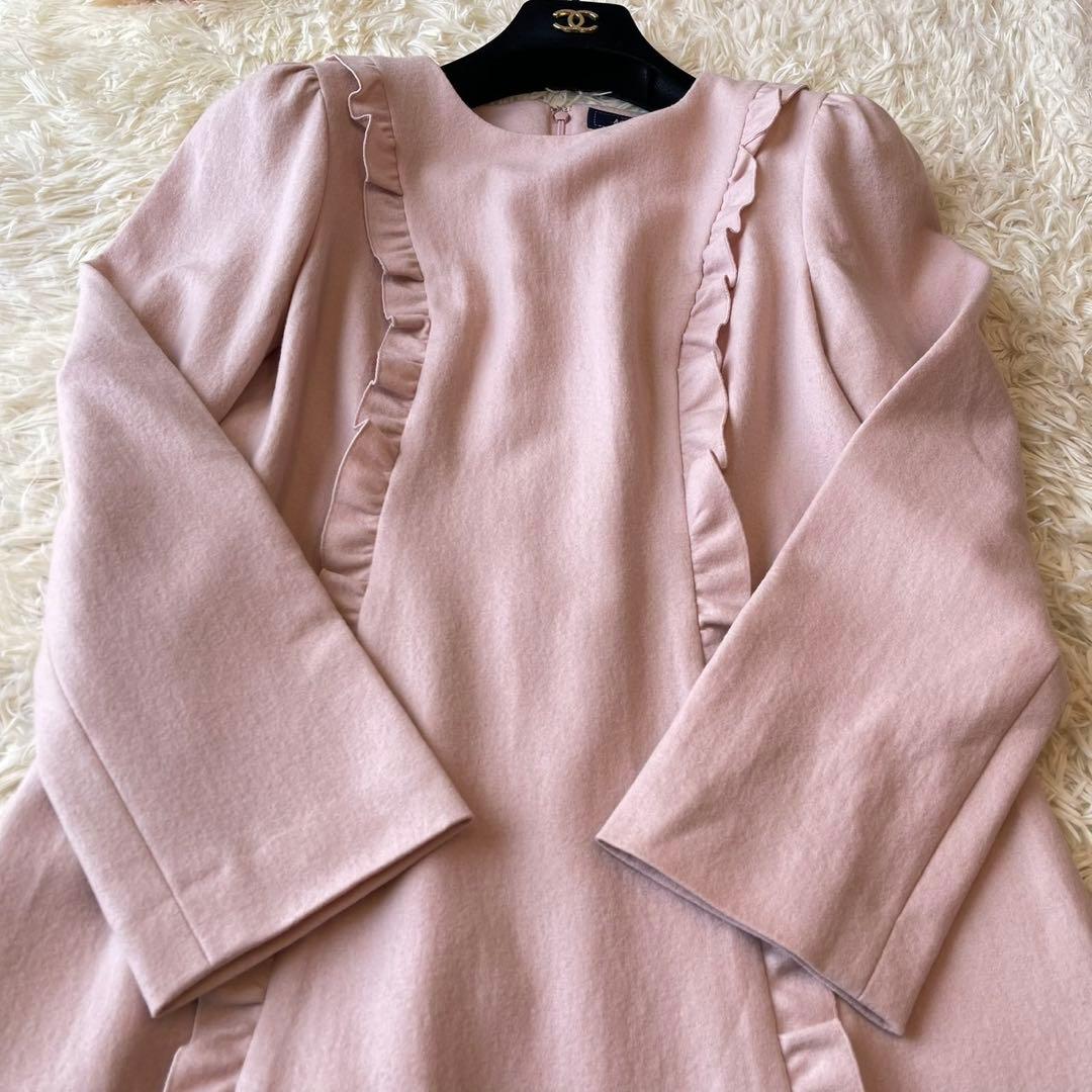 美品 M'S GRACY フリル ウール ワンピース 長袖 ピンク 38