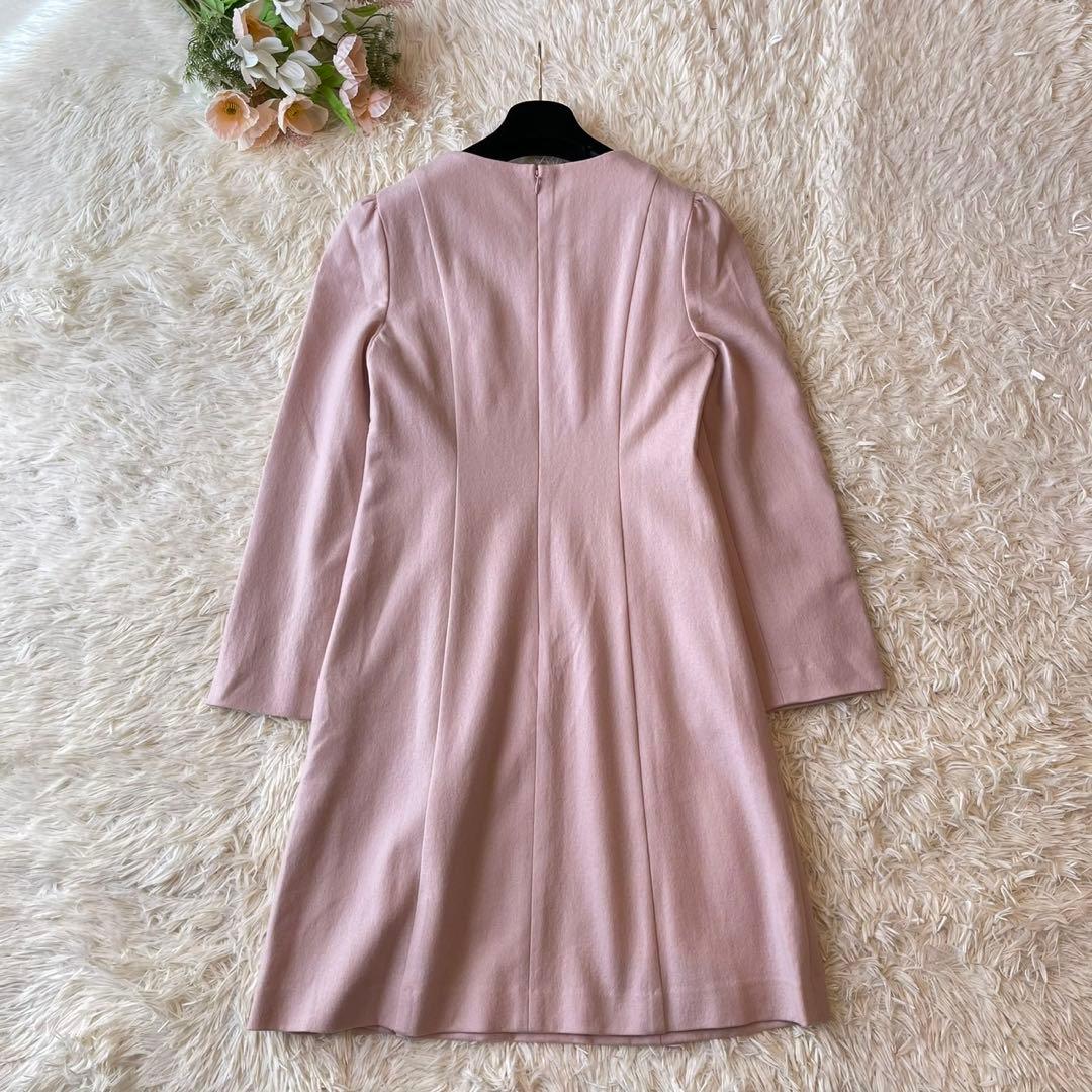 美品 M'S GRACY フリル ウール ワンピース 長袖 ピンク 38