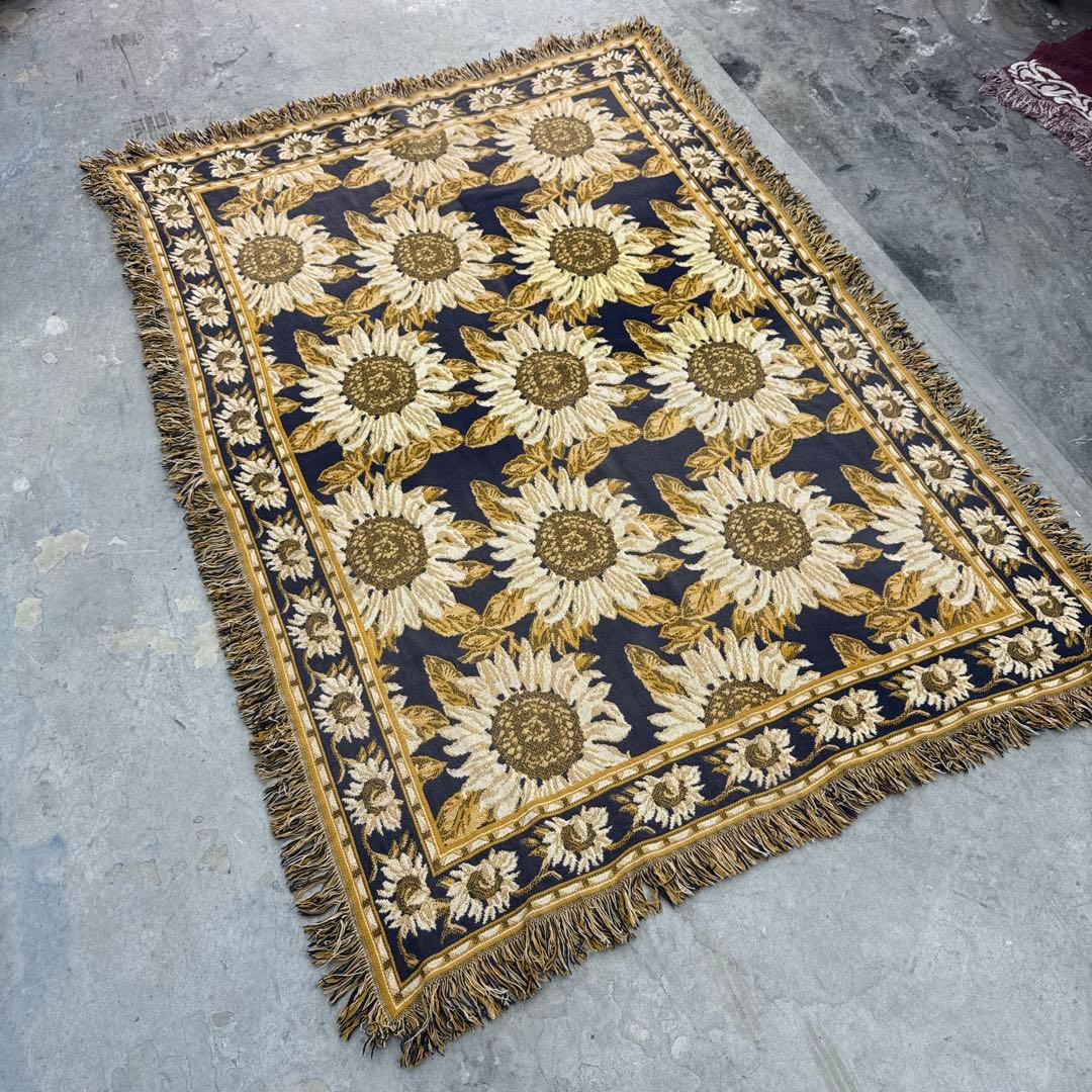 花　向日葵　マルチカバー　ソファーカバー　ヴィンテージラグ　178x128