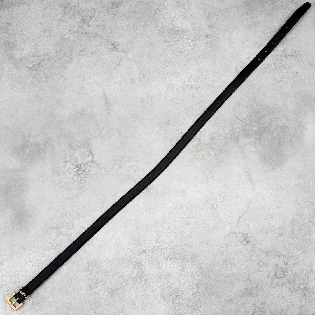 美品 サンローランパリ レザーベルト YSL ロゴデザイン ゴールド金具 黒