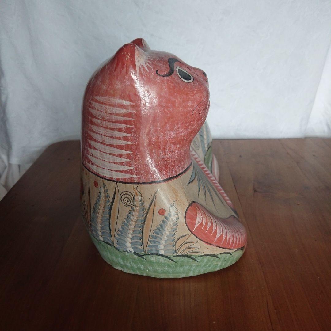 よいお顔 大きな猫 トナラ焼 メキシコ民芸 置物 /招き猫 ヴィンテージ 民芸館