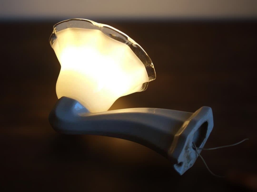 陶器アーム付ミルクガラスランプ パウダールーム アールデコデザイン/K311