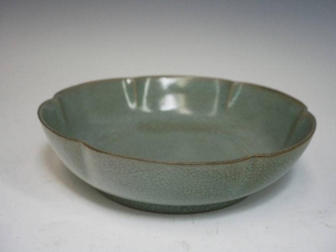 中国美術 宋 汝窯 青磁皿 青磁筆洗 幅18cm 箱付 中国古玩 c21112