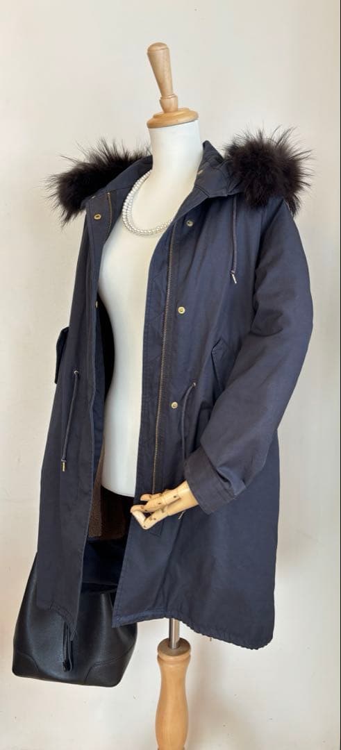 【即購入OK！】IENAイエナ　ネイビーモッズコート リアルファー＆ライナー付