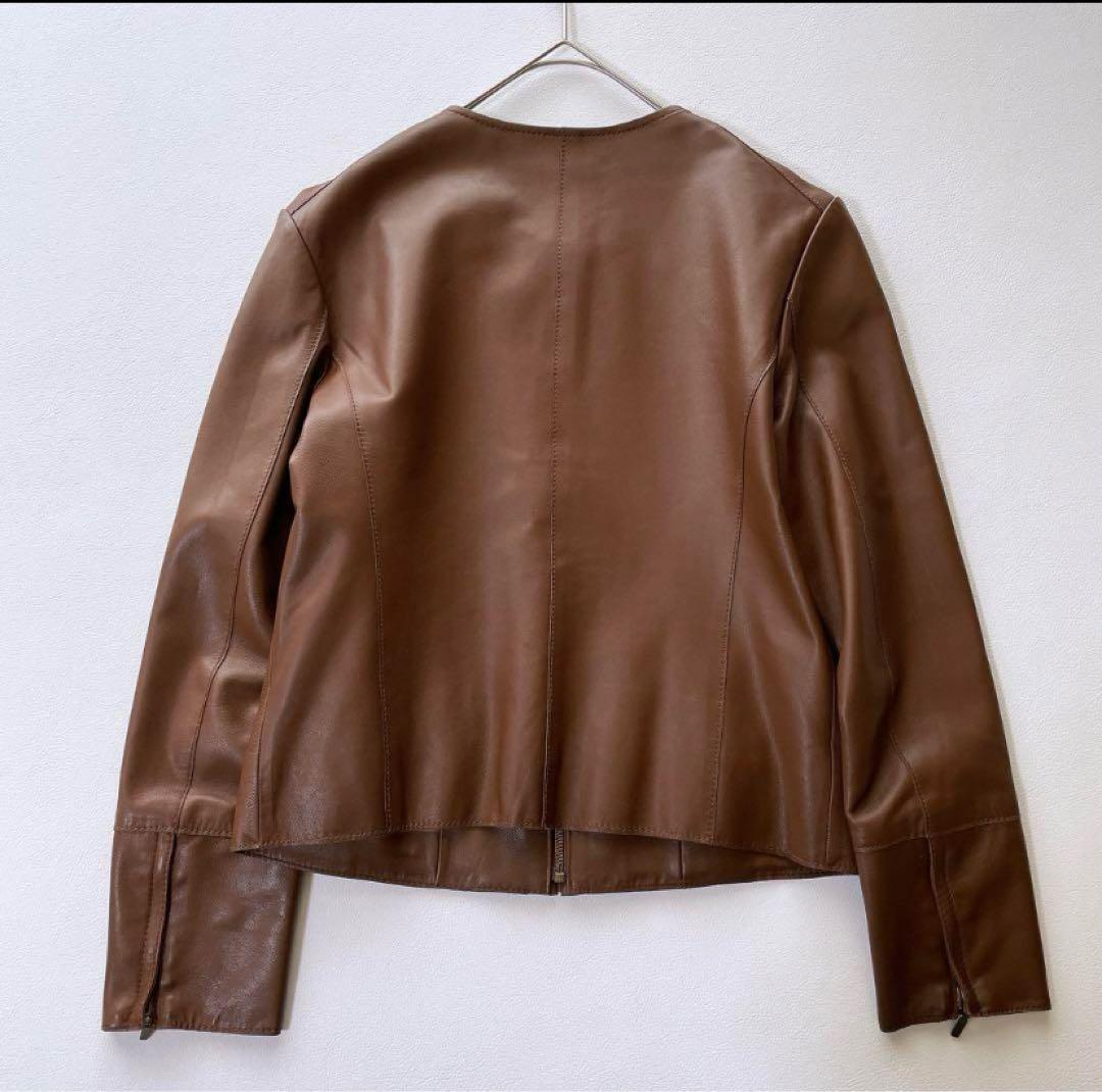 【美品】23区 レザージャケット シープレザー ノーカラージャケット 羊革 40