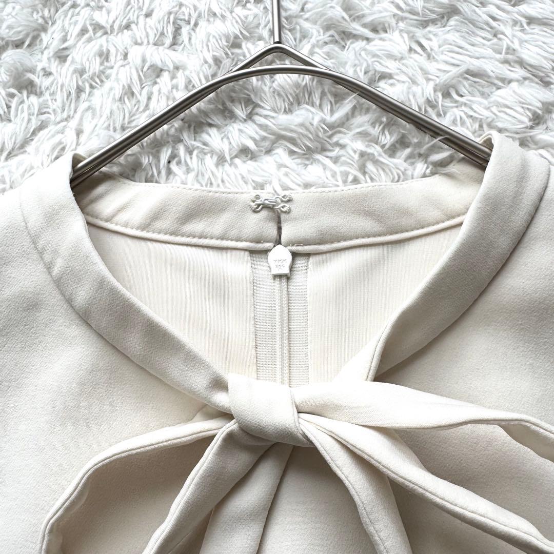 美品✨ルネ バイカラー ノースリーブ ボウタイ ワンピース フレア 白 黒 34