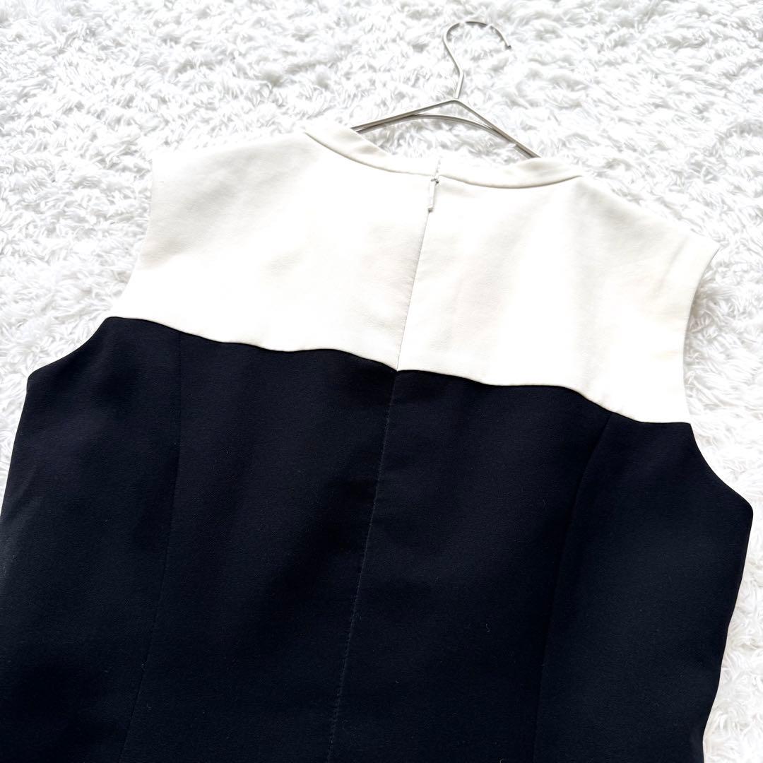 美品✨ルネ バイカラー ノースリーブ ボウタイ ワンピース フレア 白 黒 34