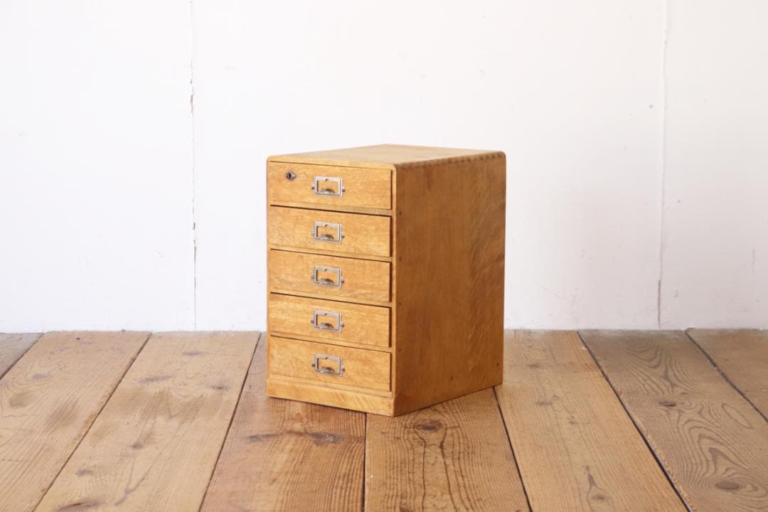 レトロ 卓上 小引き出し 抽斗 5杯 小物入れ レターケース 鍵付き B5