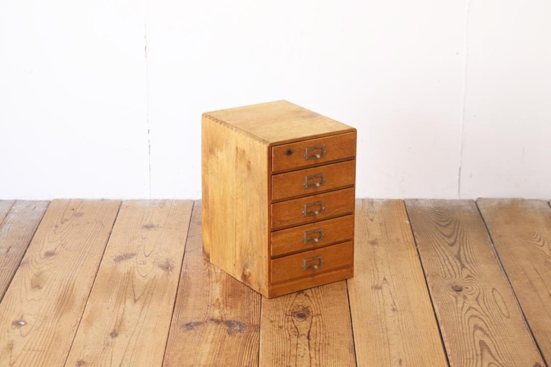 レトロ 卓上 小引き出し 抽斗 5杯 小物入れ レターケース 鍵付き B5