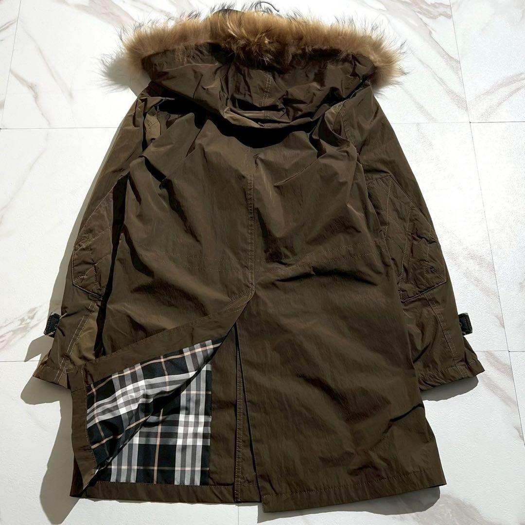 【希少】バーバリー モッズコート ノバチェック ラクーンファー 2way カーキ