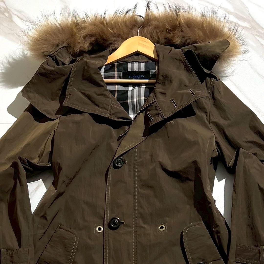 【希少】バーバリー モッズコート ノバチェック ラクーンファー 2way カーキ