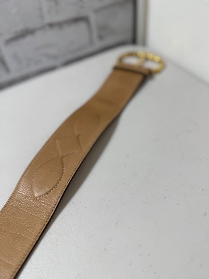 CELINE ベージュ ベルト ゴールドバックル