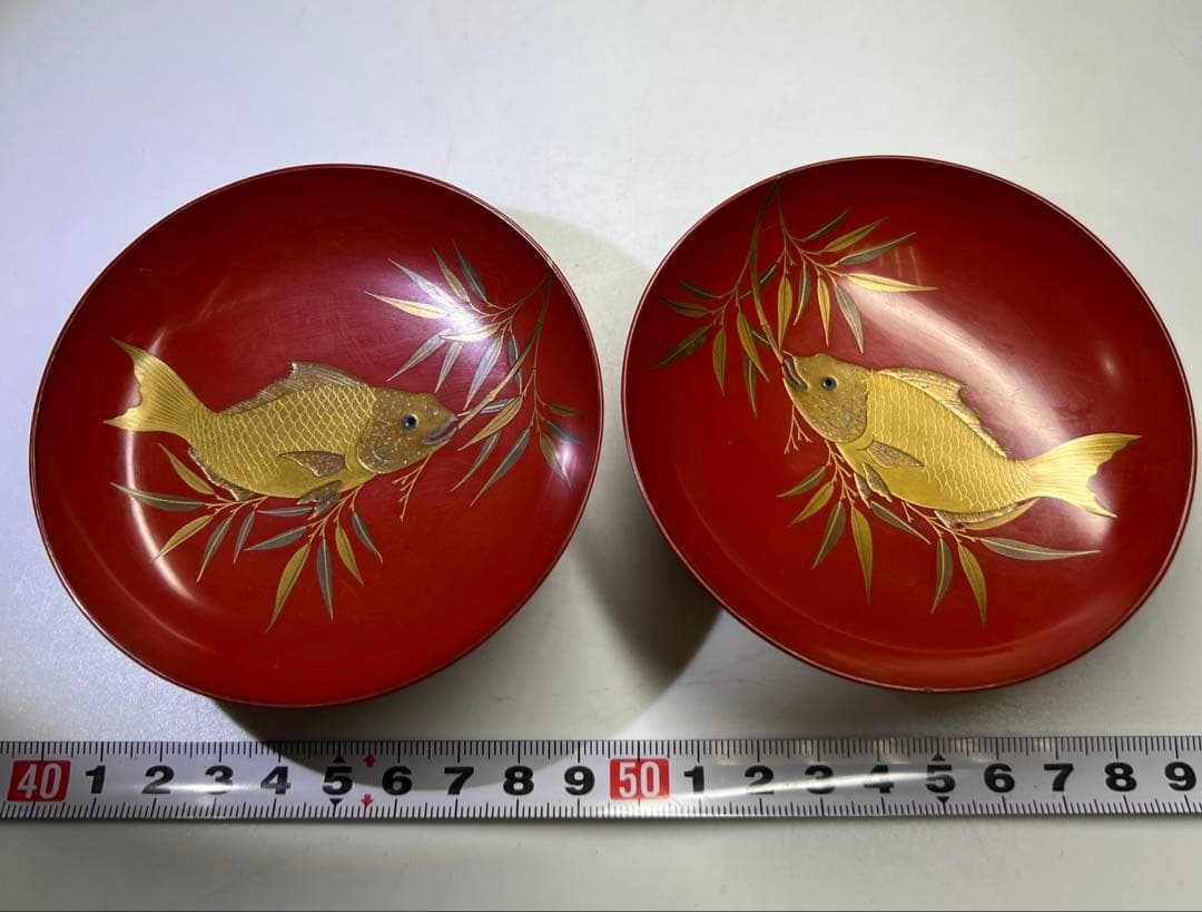 上手　盛蒔絵鯛盃一対　木箱付　直径約9㎝　東Y7-1125☆2F