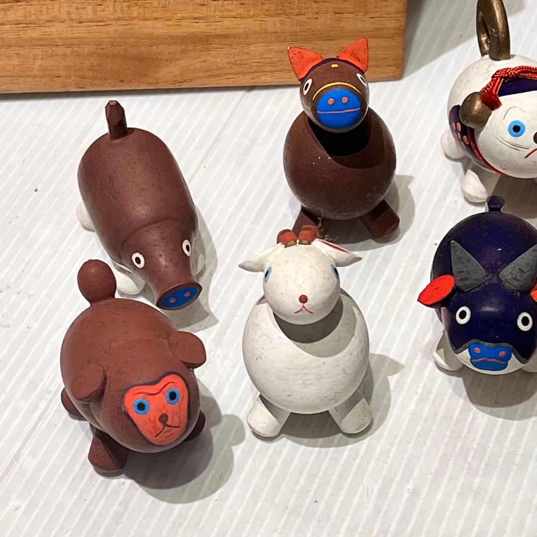 【おぐら屋　木彫人形十二支】　おまとめ　鳥取県　岩美　郷土玩具　挽物細工