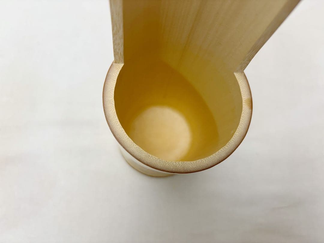 ほぼ未使用 華道具 竹 鶴首花入 竹おとし付き 掛置兼用 竹工芸 天然竹製 紙箱