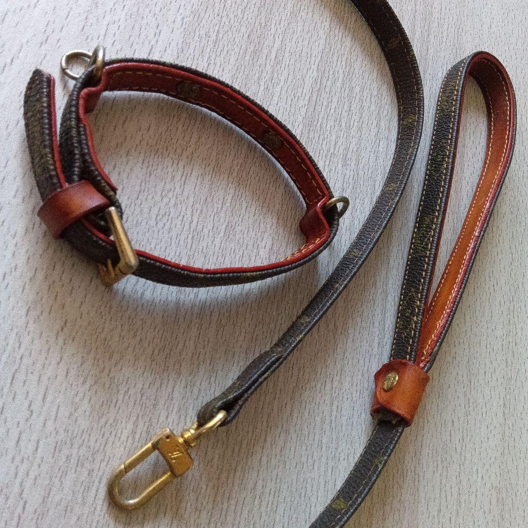 値下げ〜断行 ルイビトン レザー小型犬用リード 　首輪調整可能
