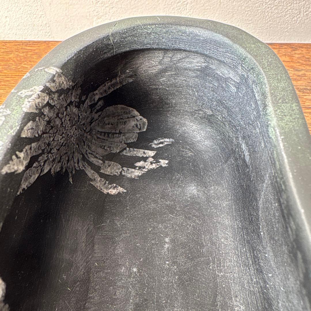 菊花石 鑑賞石 くり抜き 花器 水盤 いけばな 黒 茶花 レア 骨董 珍品