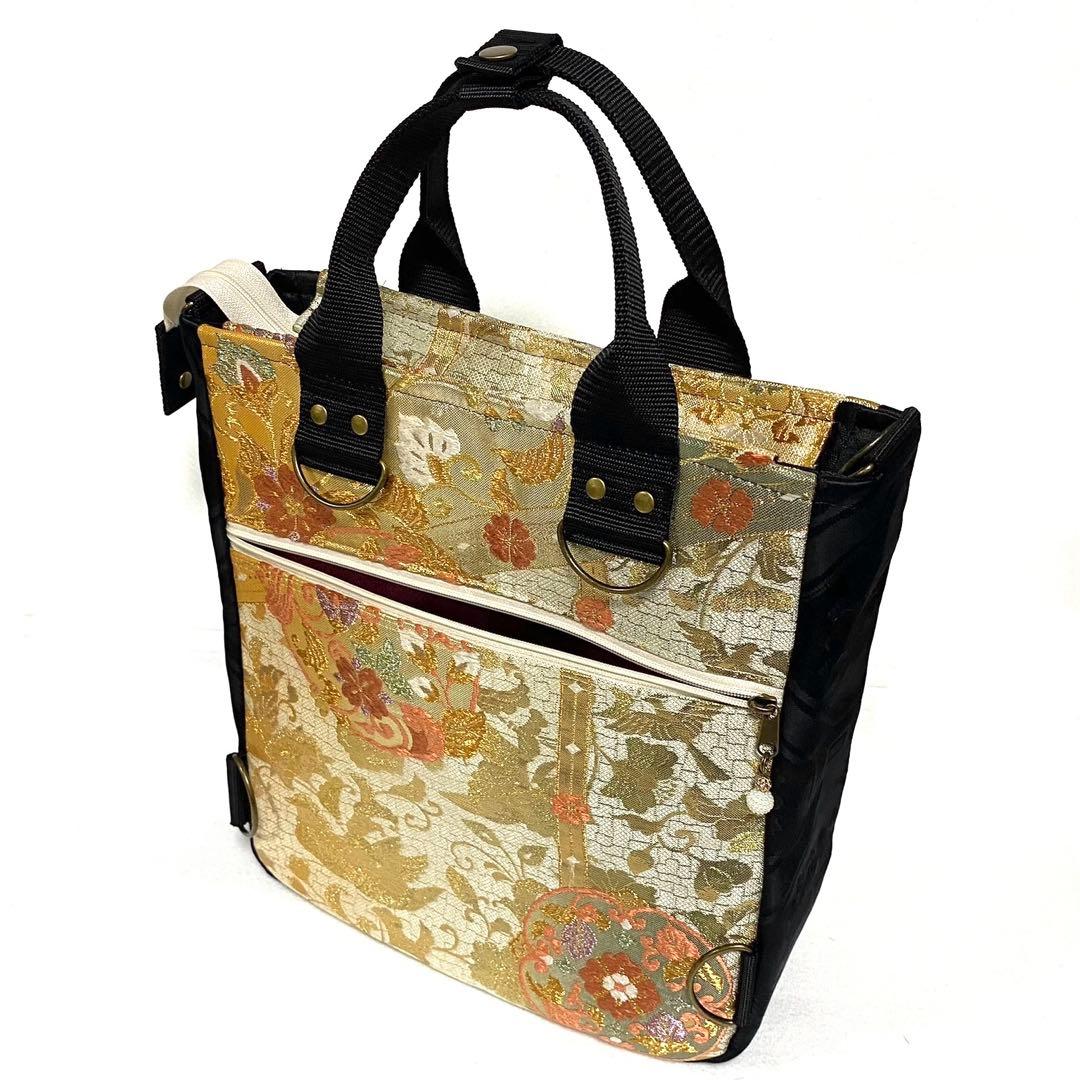 388 帯リメイク　鳳凰の縦型リュック　3wayバッグ