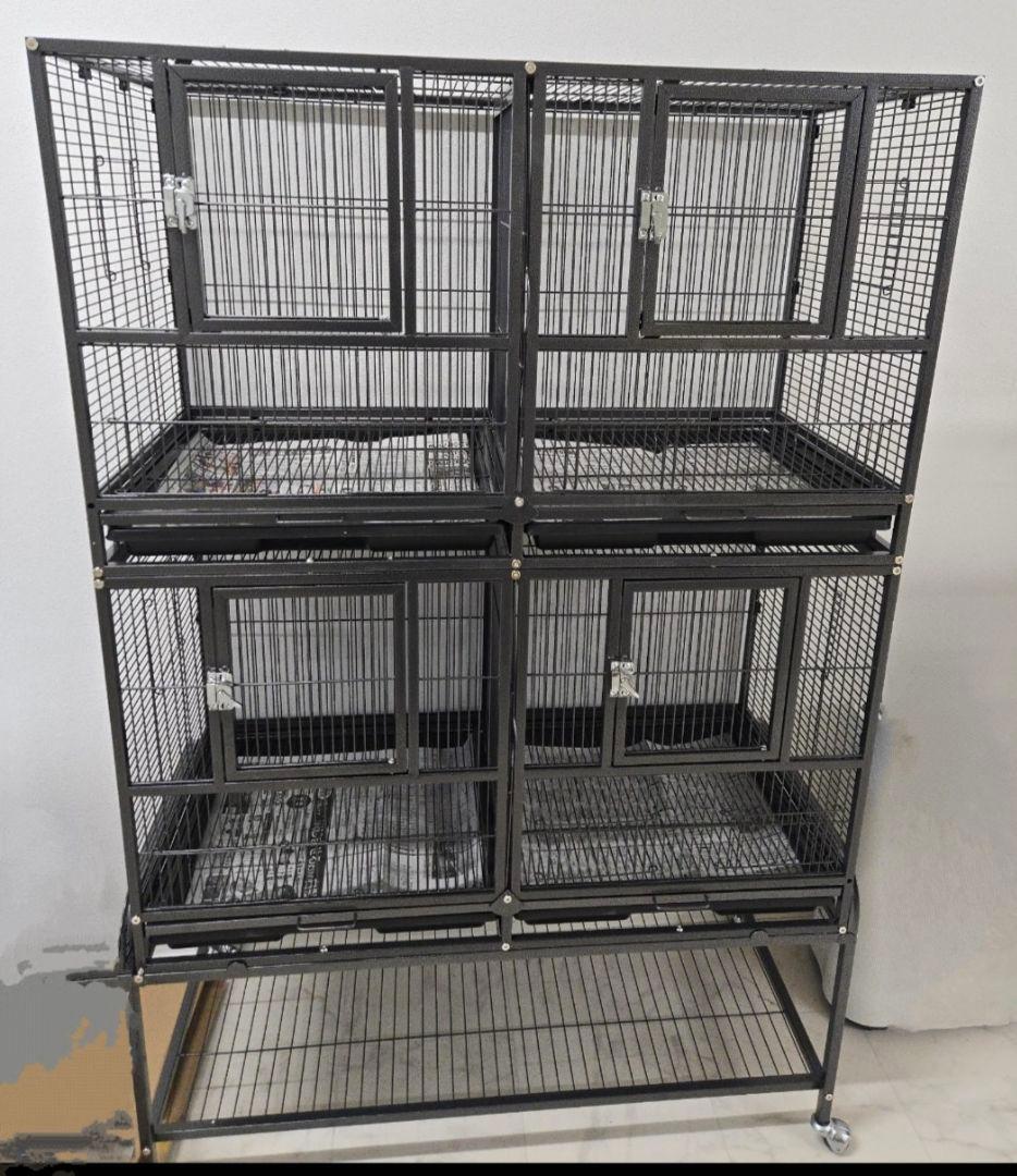 引き取り限定2段式インコケージ 大型ケージ 横網 巣箱窓付き 鳥かご