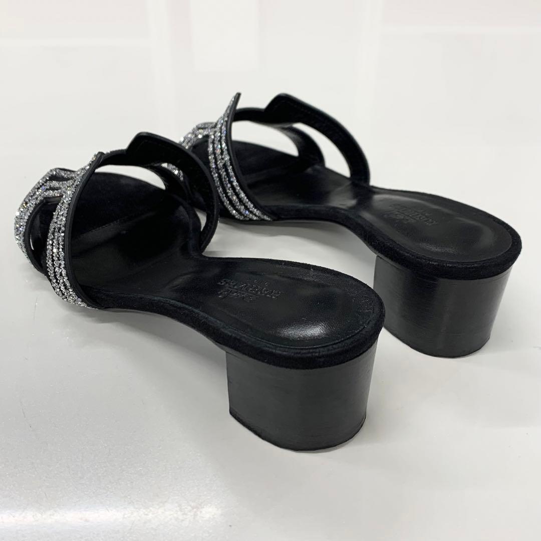 エルメス オアジス スエード フラットサンダル ラインストーン ブラック