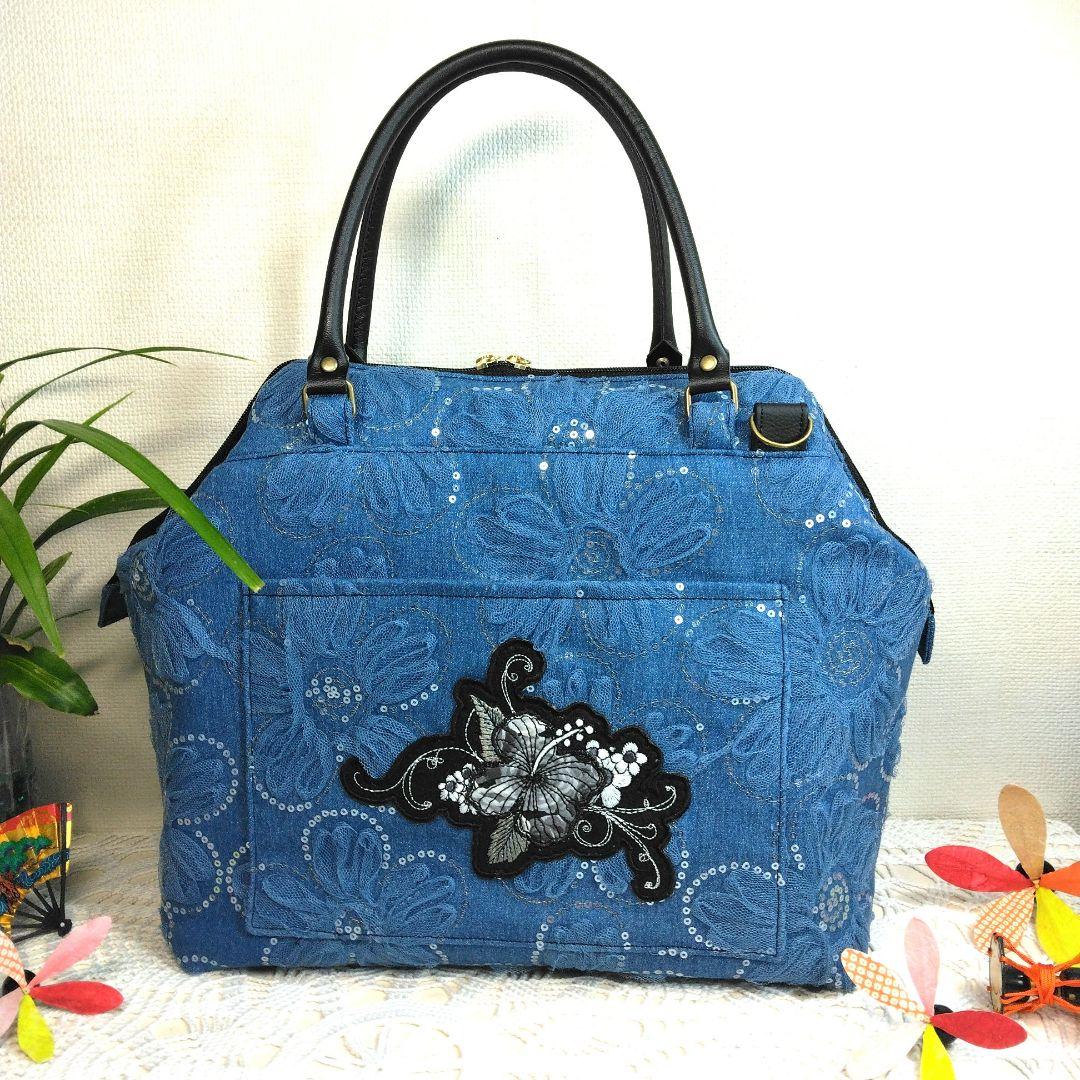 専用　最終お値下げ＊刺繍付ワイヤー口バッグ＊ロラライハリス