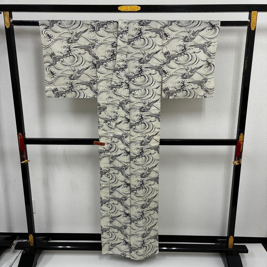 凛*様 夏浴衣 浴衣 綿絽 木綿 荒波に鶴 染め U-8112