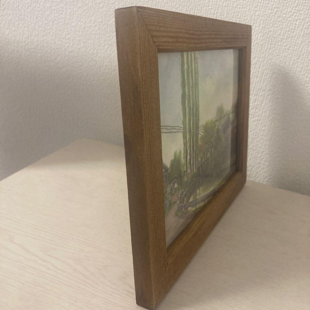 水彩風景画 木製フレーム付き 約21cm x 16cm