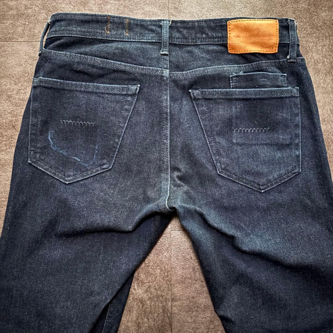 美品 ヤヌーク プレミアム NEIL スリムテーパード デニム 赤耳 ストレッチ