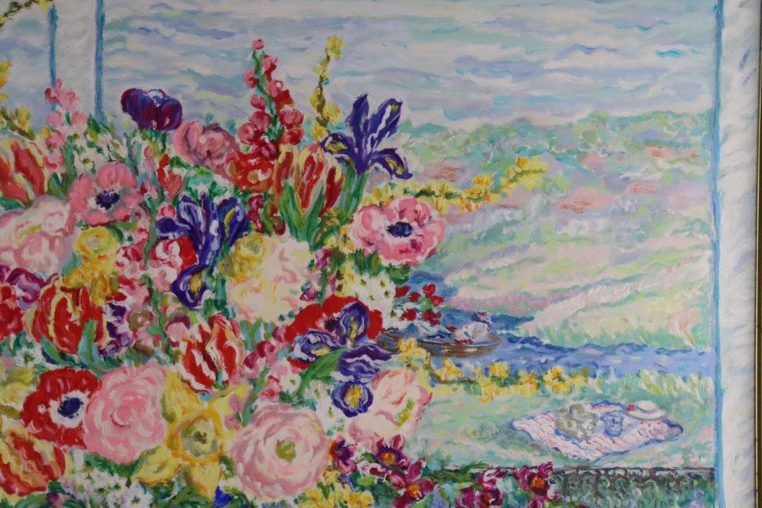 真作保証 レスリー・セイヤー「ガーデン」キャンバス油彩 20号 ジクレー 手彩色