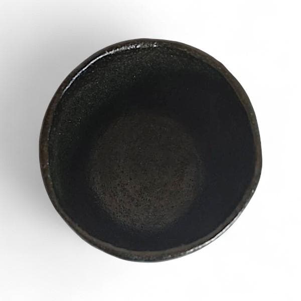 佐々木昭楽造 筒茶碗 長次郎写 風折 抹茶椀 茶道具 共箱 共布 黒楽