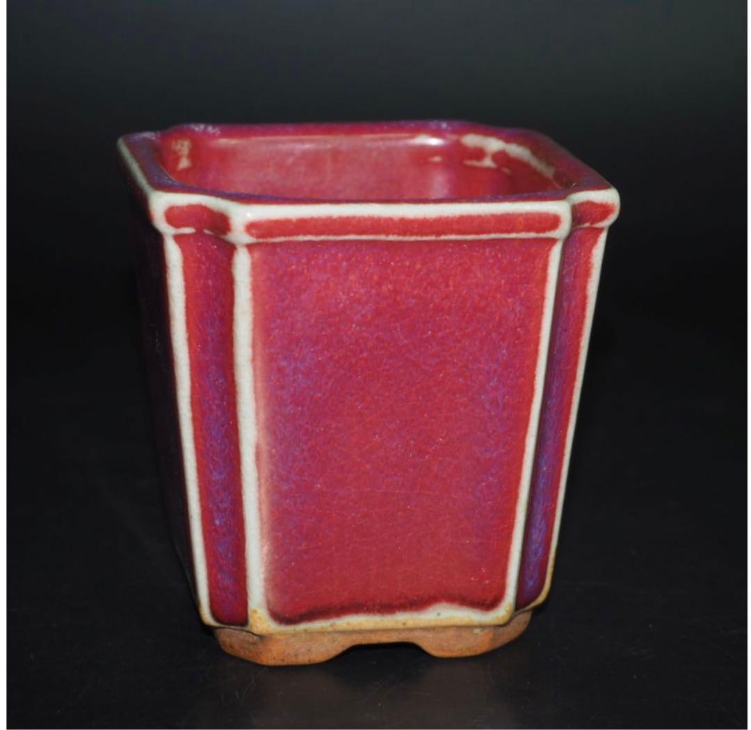送料無料　中国古玩　窯変辰砂植木鉢　盆栽鉢　高さ8.2ｃｍ