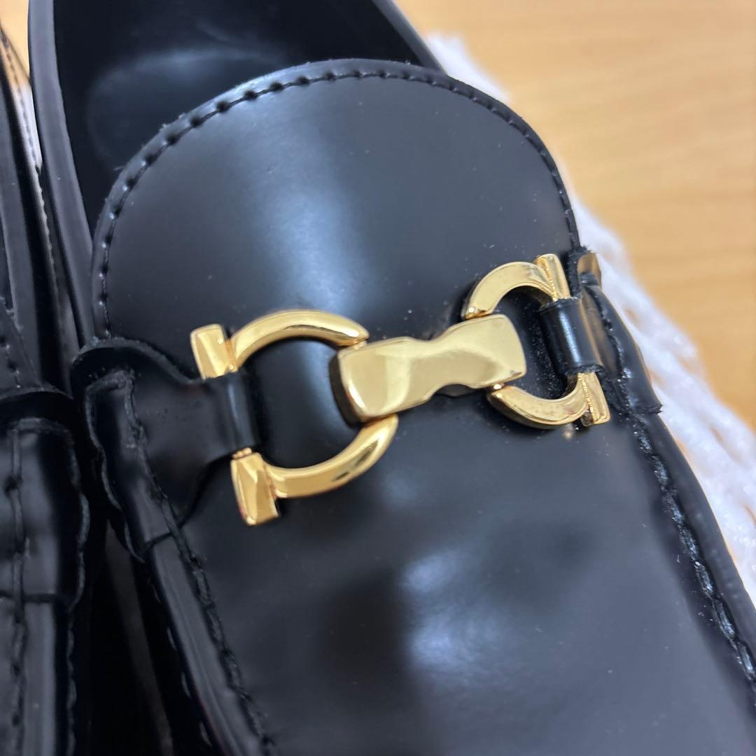 カミナンド　ビットローファー　レザー　ブラック×ゴールド　7サイズ