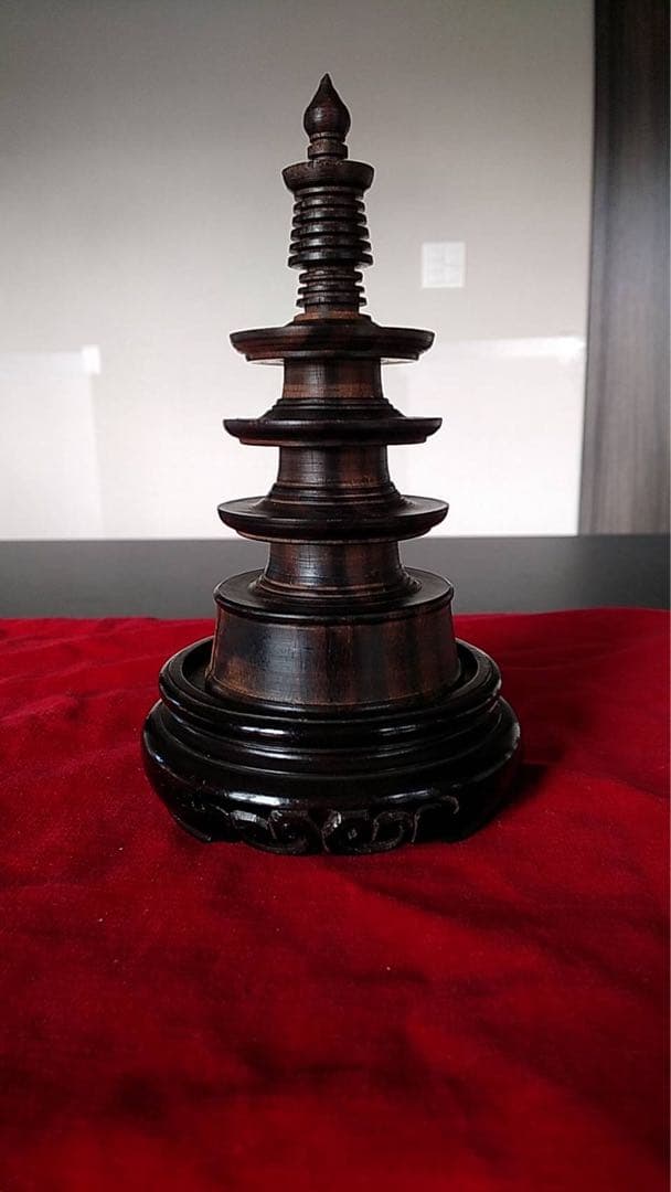 百万塔　黒檀　縞黒壇　アンティーク　花台　唐木　古美術　香炉台　陀羅尼経　仏像