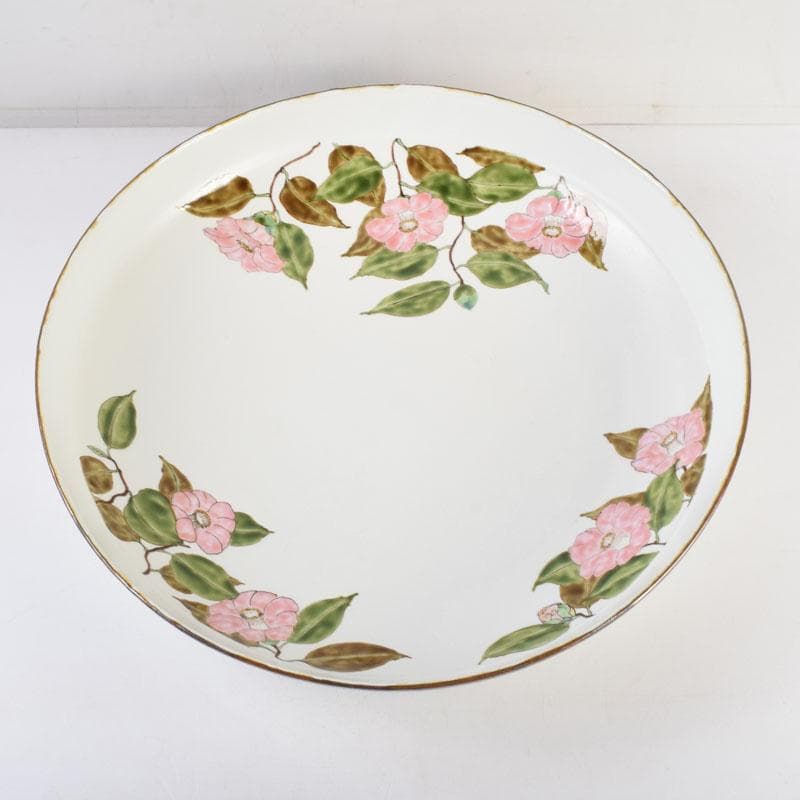 伝統工芸　豊福誠作　色絵　椿文　大鉢　共箱　V　8984A