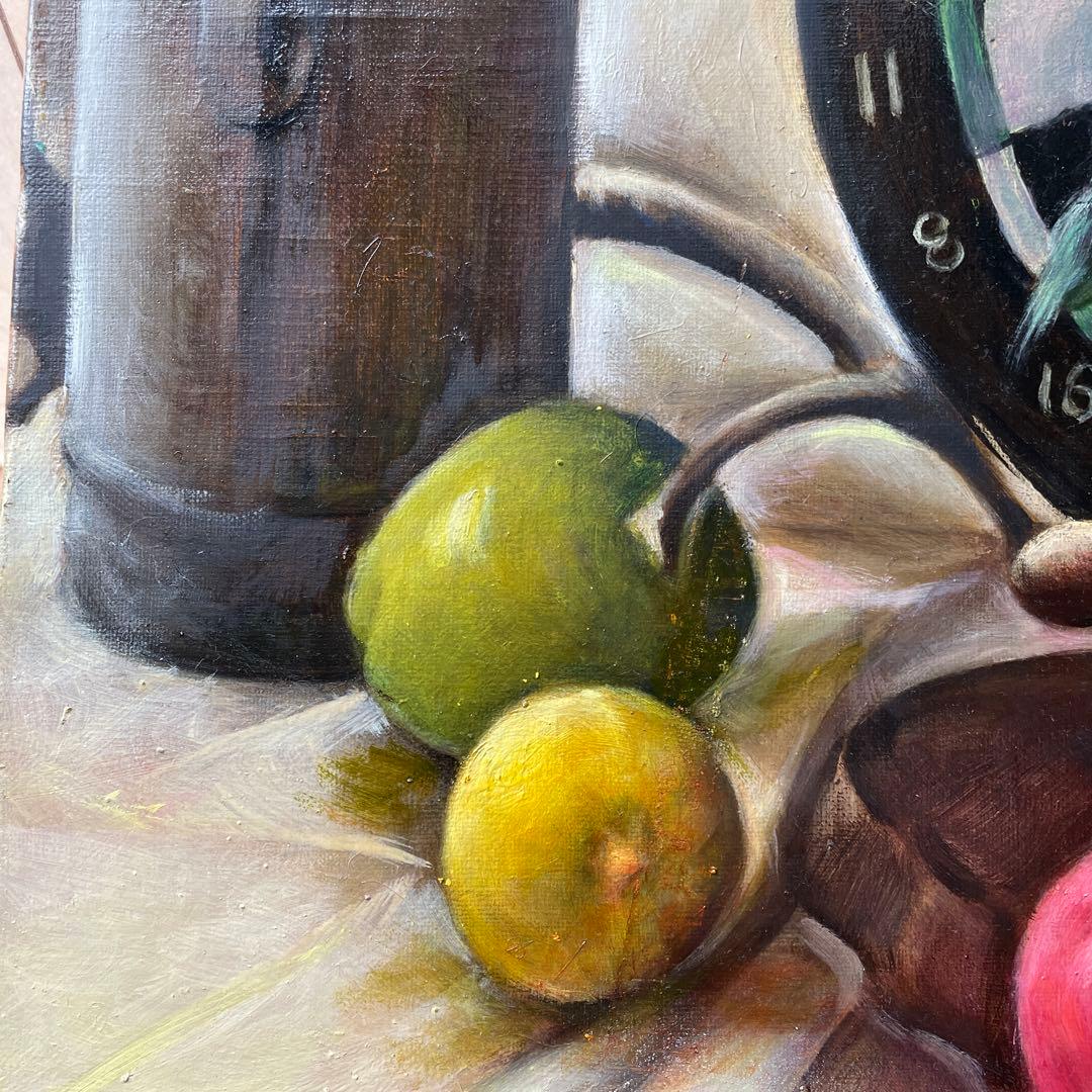 オウムと果物の油彩画 F8サイズ