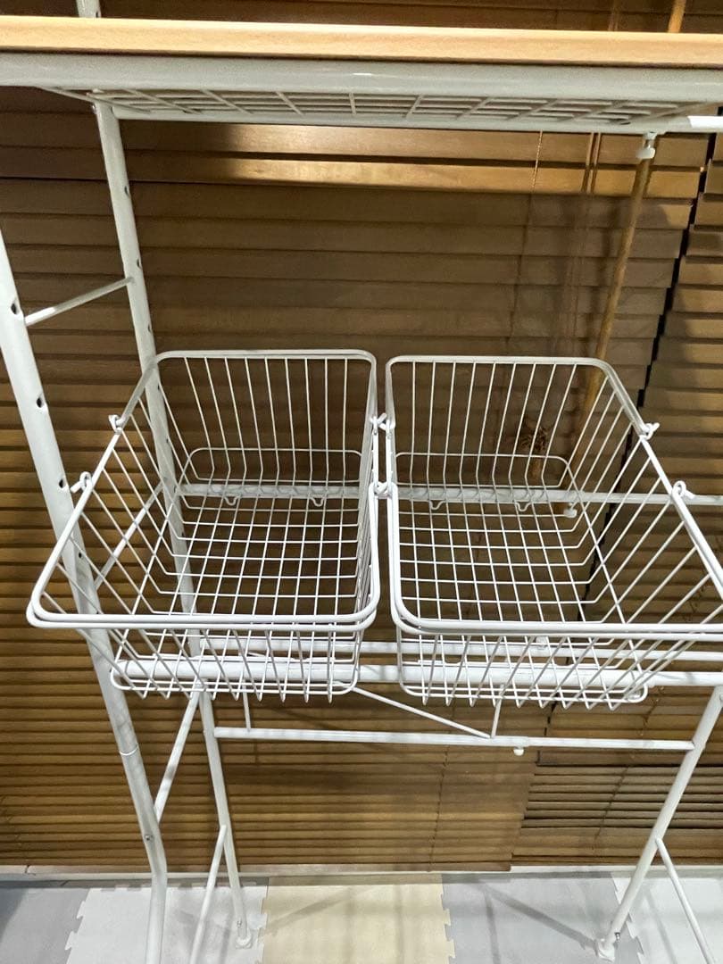 多機能ランドリーラック　棚板、カゴ２つ付き　ホワイト