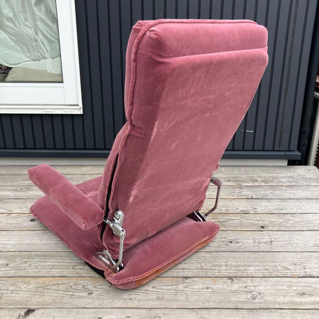 昭和レトロ 光家具 アームレスト付き リクライニングチェア ベロア座椅子 ピンク