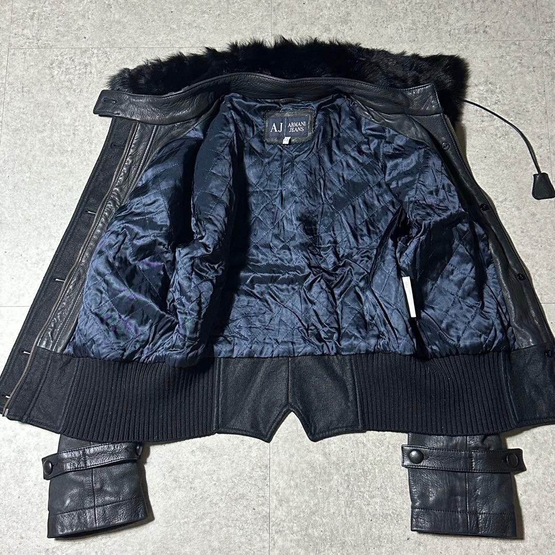 00s ARMANI JEANS レザー 短丈ブルゾン ファー取り外し可能 黒