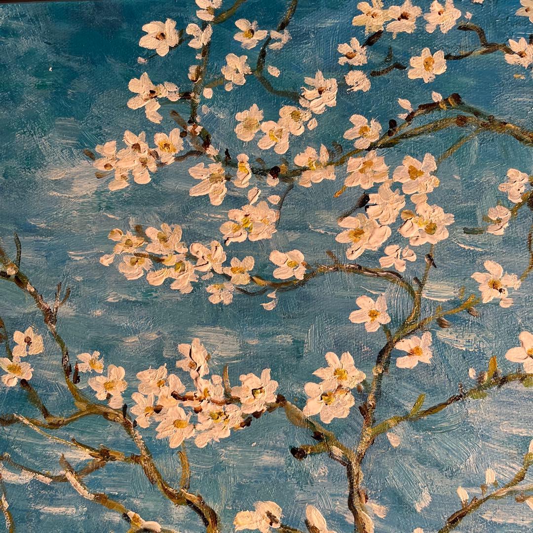 ★秀作★ 手書き油絵 ゴッホ 花咲くアーモンドの枝 額付 絵画 油彩画