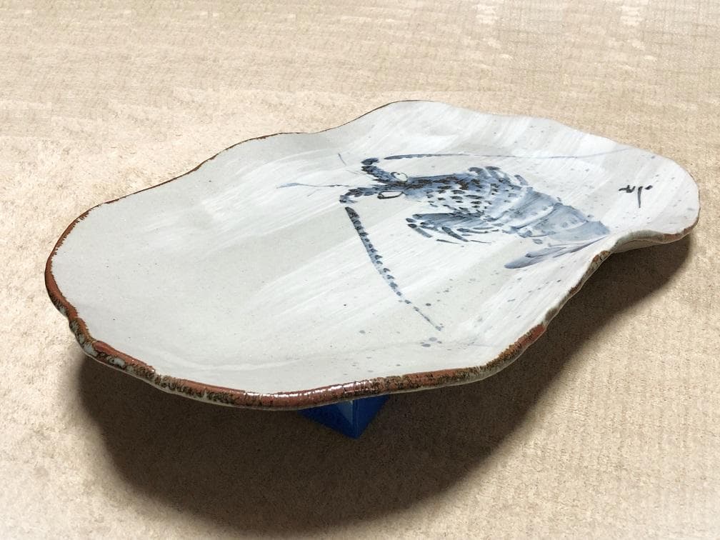 【 田中正人・文吉窯 特大皿 】　伊勢海老呉須絵　19号　59×38ｃｍ　未使用