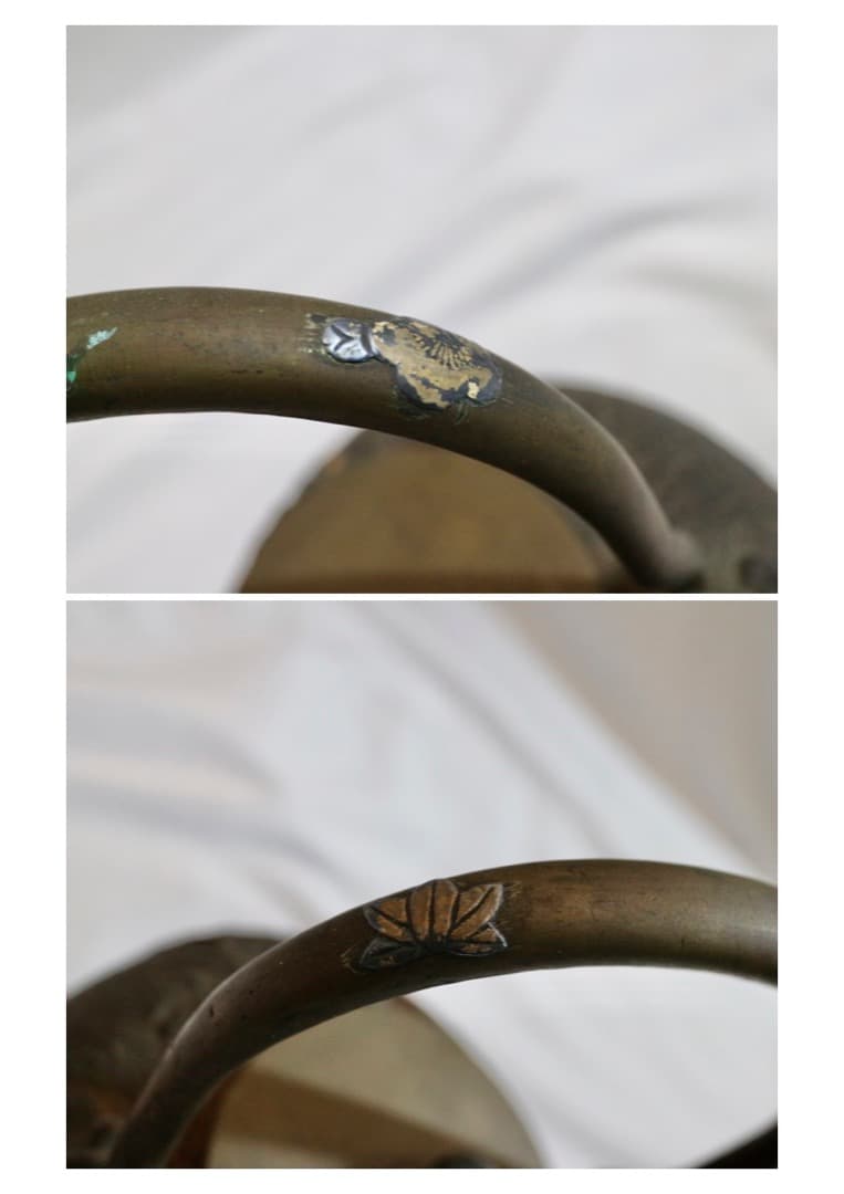 亀文堂 造 日本亀文 鉄瓶 金銀象嵌 岩肌地 骨董美術 茶道具 重量約2329g