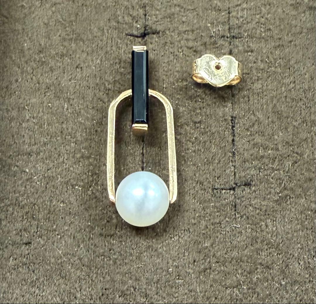 パール　オニキス　スタージュエリー　片耳　k10 ピアス