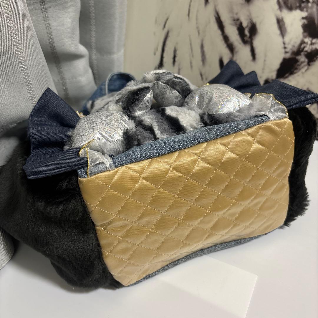 カ*ミ様 コヤンイサムチョン❇︎ふわふわタビー柄ファー❇︎バック❇︎デニムリメイ