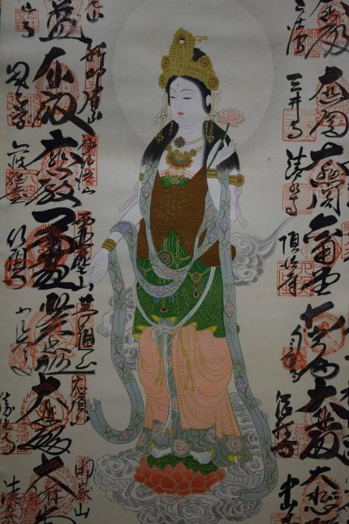 真作/西国三十三所霊場集印肉筆/西国三十三ヶ所/布袋屋掛軸HE-414