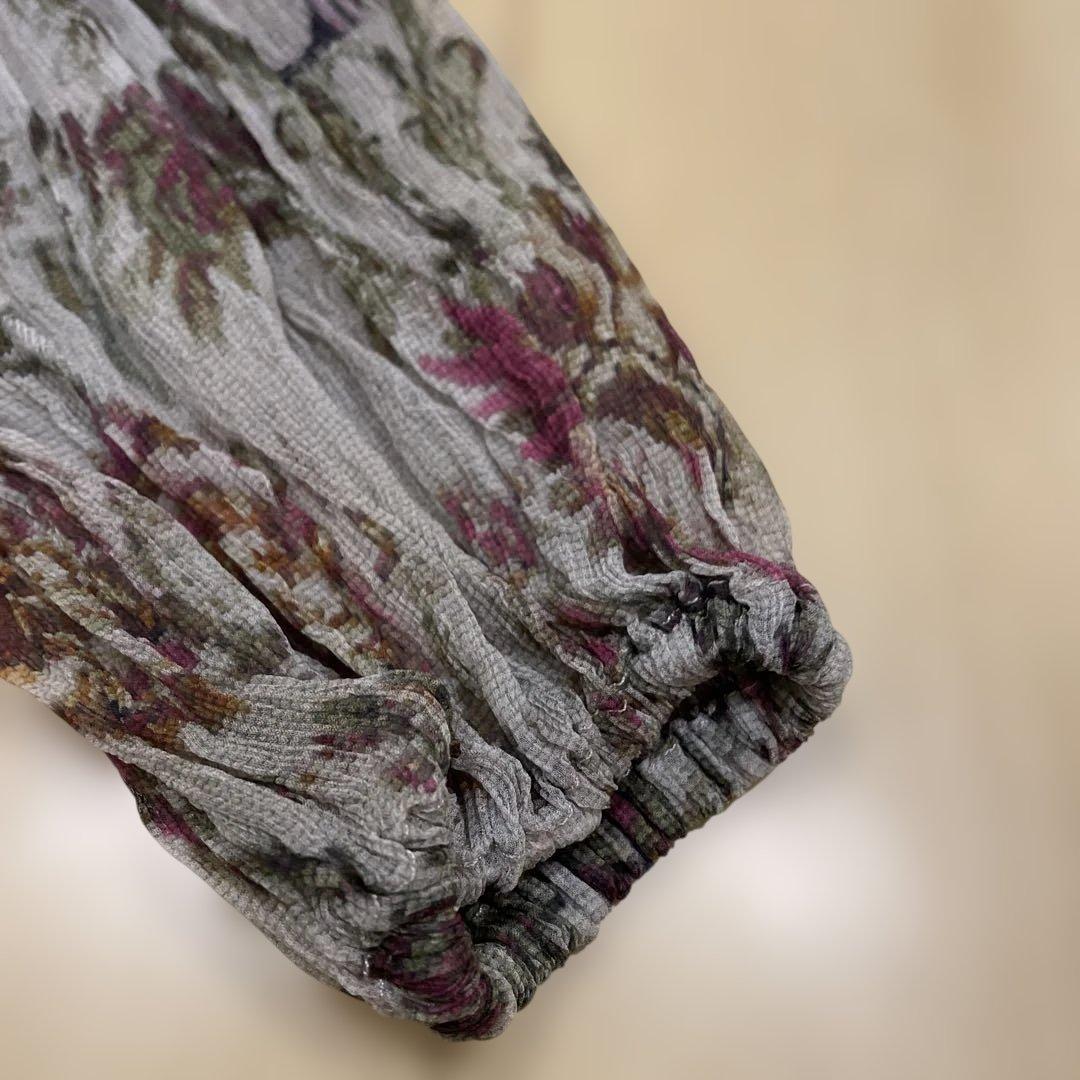 Dolce Gabbana シルク長袖ワンピース　グレー花柄　S