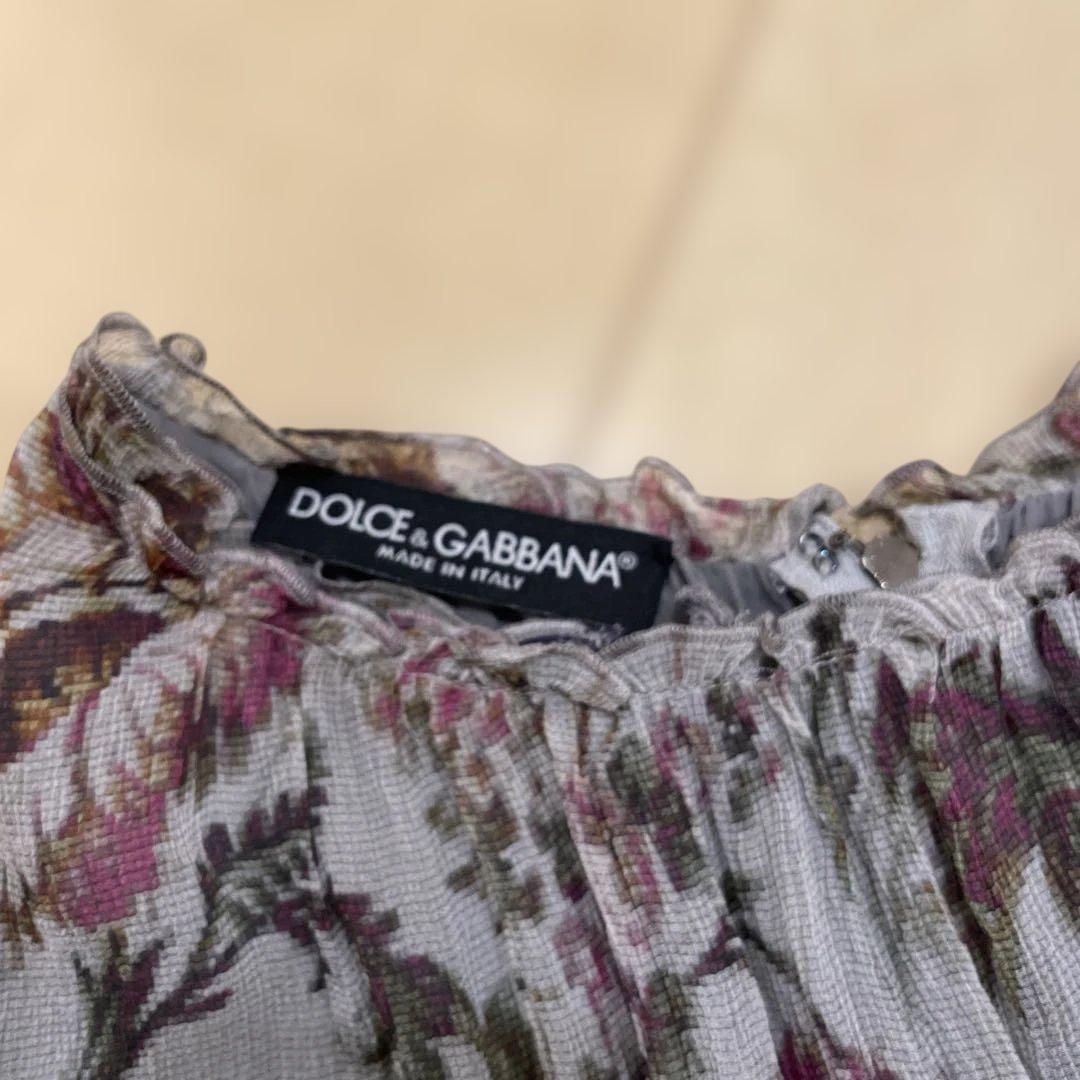 Dolce Gabbana シルク長袖ワンピース　グレー花柄　S