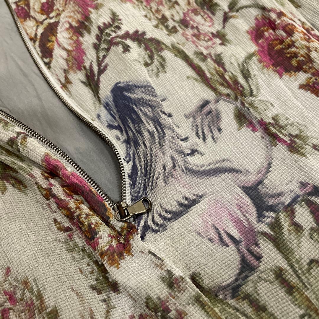 Dolce Gabbana シルク長袖ワンピース　グレー花柄　S