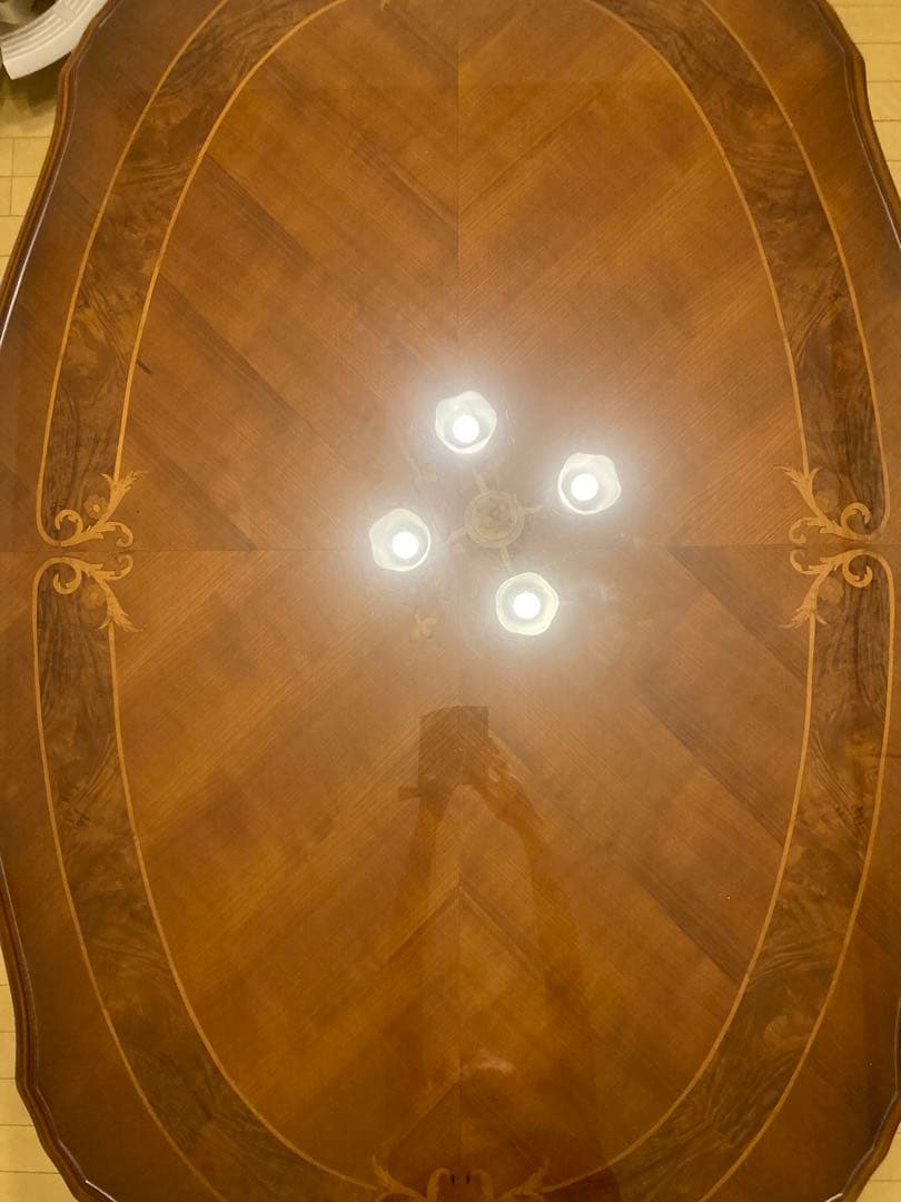 ★イタリア　アンティーク　象嵌　ダイニングテーブル　カットガラス付き