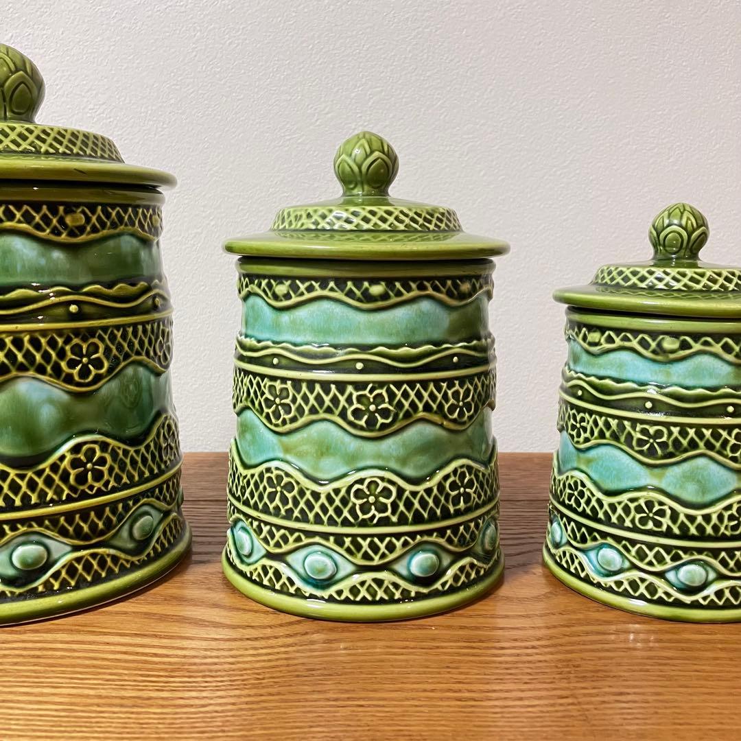 ヴィンテージ 陶器製 蓋付きキャニスター ジャー